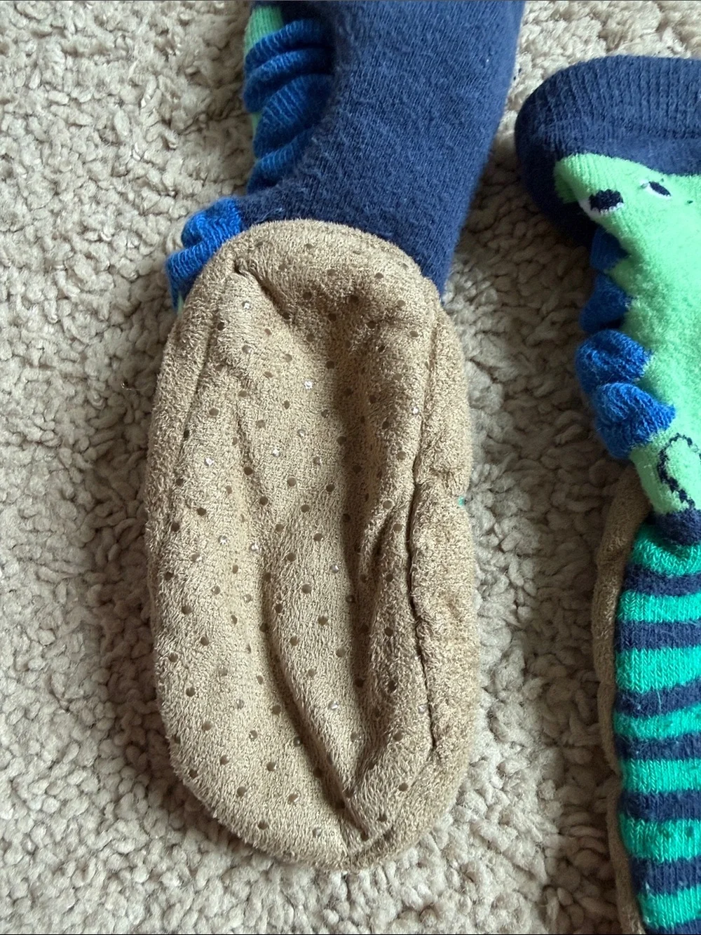 Kids Green & Navy Dinosaur Slipper Socks 12-24 months